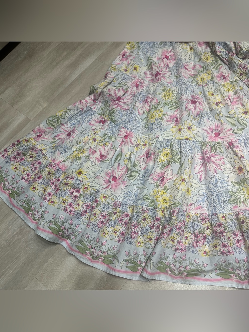 Crown & Ivy Pink Blue Yellow Floral Midi Dress Sz L - Picture 2 of 8